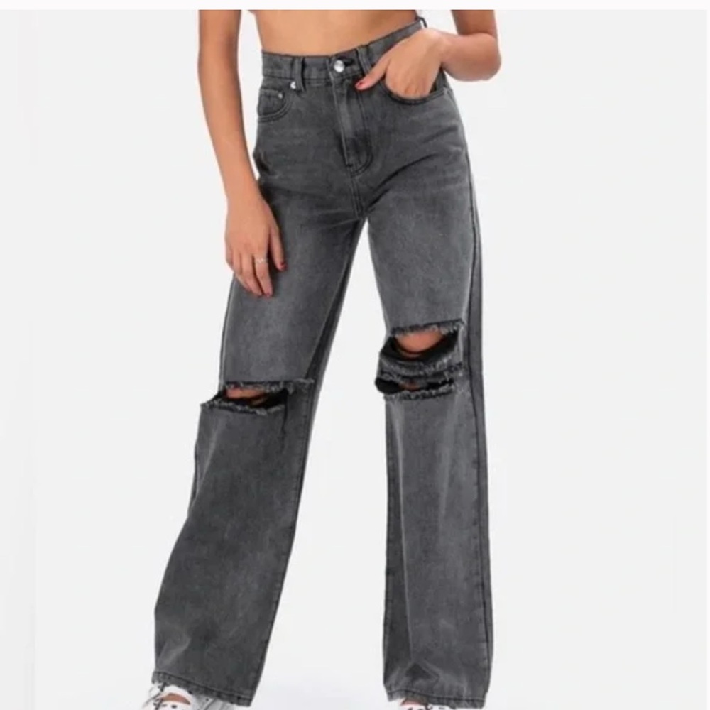 Women's Distressed Gray Jeans